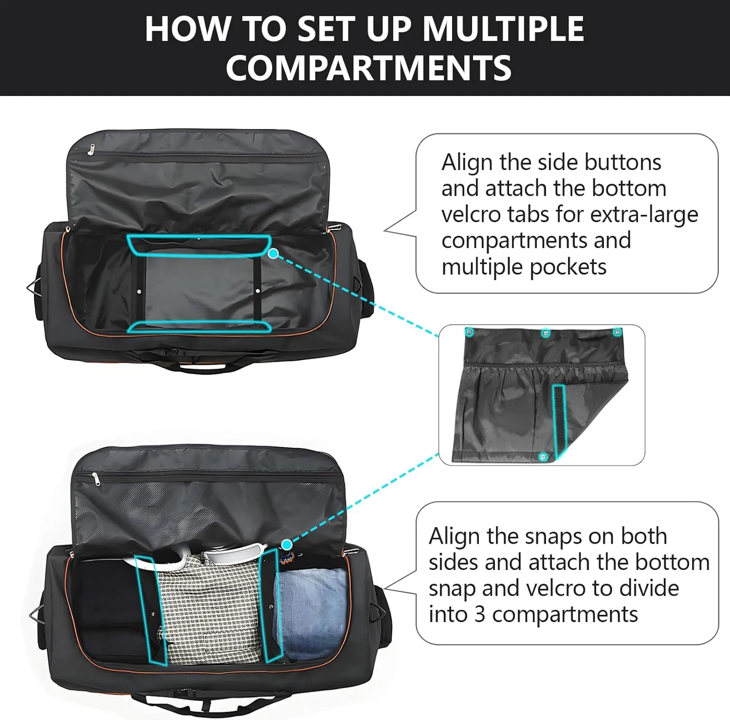 110L/140L Expandable Soft-Sided Foldable Duffle Bag with 2 Rubber Wheels,Packable 32 Rolling Carry-On with Multi-Pockets & Compartments,Black Orange