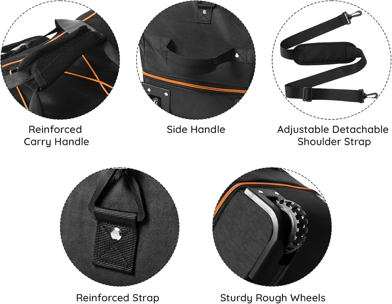 110L/140L Expandable Soft-Sided Foldable Duffle Bag with 2 Rubber Wheels,Packable 32 Rolling Carry-On with Multi-Pockets & Compartments,Black Orange