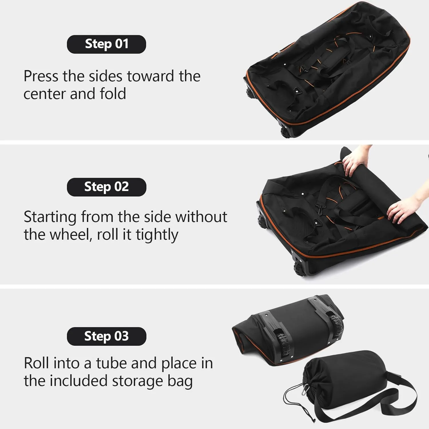 110L/140L Expandable Soft-Sided Foldable Duffle Bag with 2 Rubber Wheels,Packable 32 Rolling Carry-On with Multi-Pockets & Compartments,Black Orange