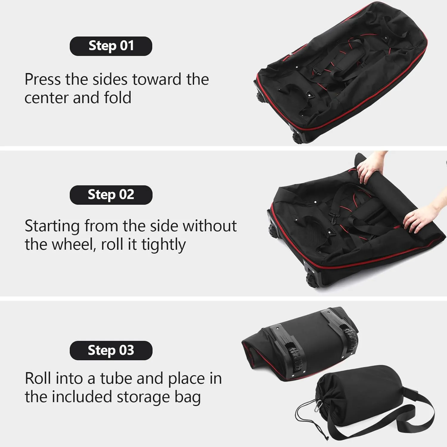 110L/140L Expandable Soft-Sided Foldable Duffle Bag with 2 Rubber Wheels,Packable 32 Rolling Carry-On with Multi-Pockets & Compartments,Black Red