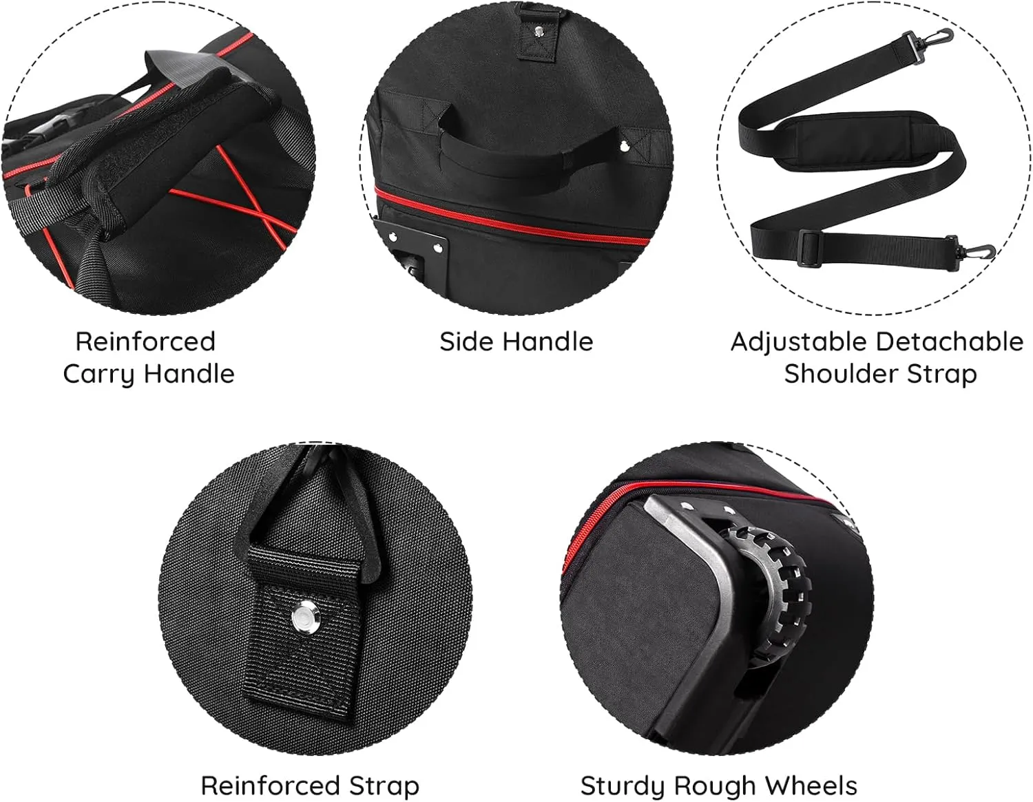 110L/140L Expandable Soft-Sided Foldable Duffle Bag with 2 Rubber Wheels,Packable 32 Rolling Carry-On with Multi-Pockets & Compartments,Black Red