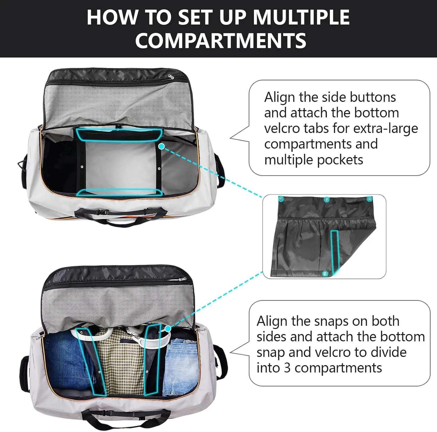 110L/140L Expandable Soft-Sided Foldable Duffle Bag with 2 Rubber Wheels,Packable 32 Rolling Carry-On with Multi-Pockets & Compartments,Grey