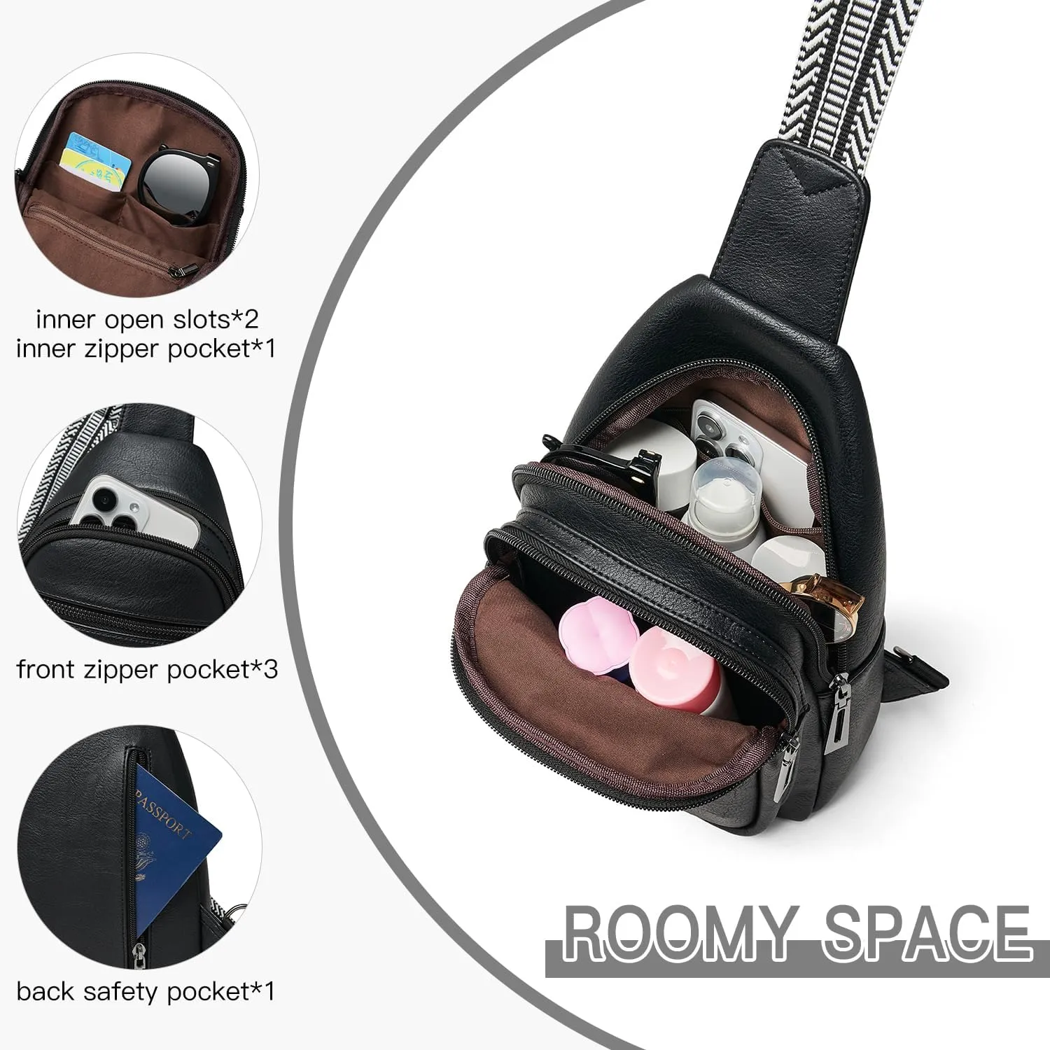 7L Sling Bag for Women Men Vegan Leather Crossbody Bags Fanny Pack Purse Backpack Over Shoulder Bag Travel Anti Theft