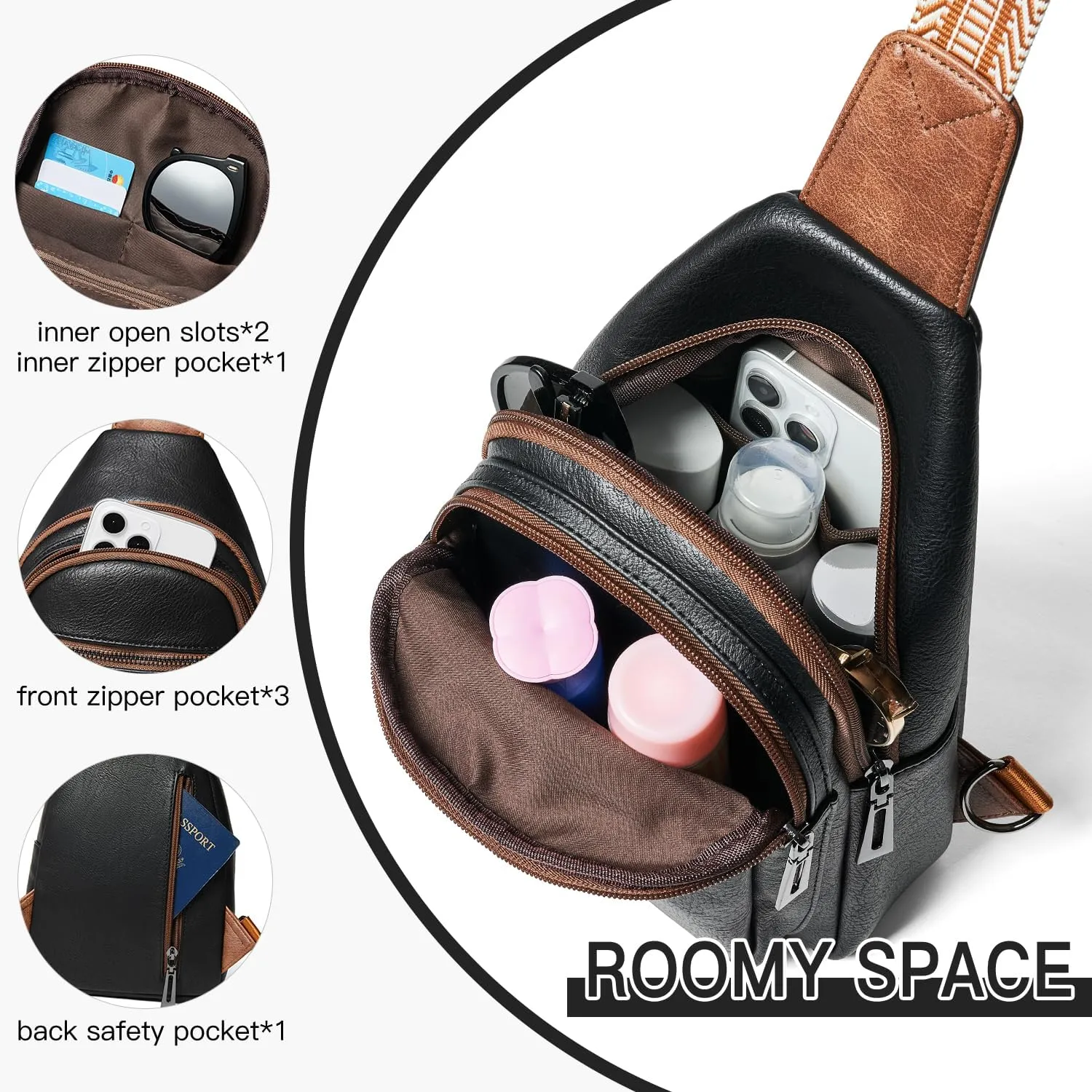 7L Sling Bag for Women Men Vegan Leather Crossbody Bags Fanny Pack Purse Backpack Over Shoulder Bag Travel Anti Theft