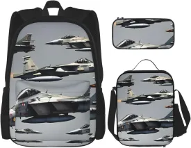 Aircraft Fighter Jets Print Pencil Case Lightweight Casual Fashion Backpack Lunch Bag Large Capacity Travel Bag