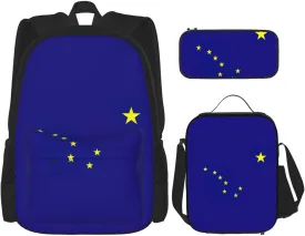Alaska State Flag Print Pencil Case Lightweight Casual Fashion Backpack Lunch Bag Large Capacity Travel Bag
