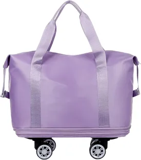 Beente Travel Bag with Wheels,Large Capacity Travel Bag, Rolling Tote Bag withWheels, Universal Wheel Removable (Light Purple)