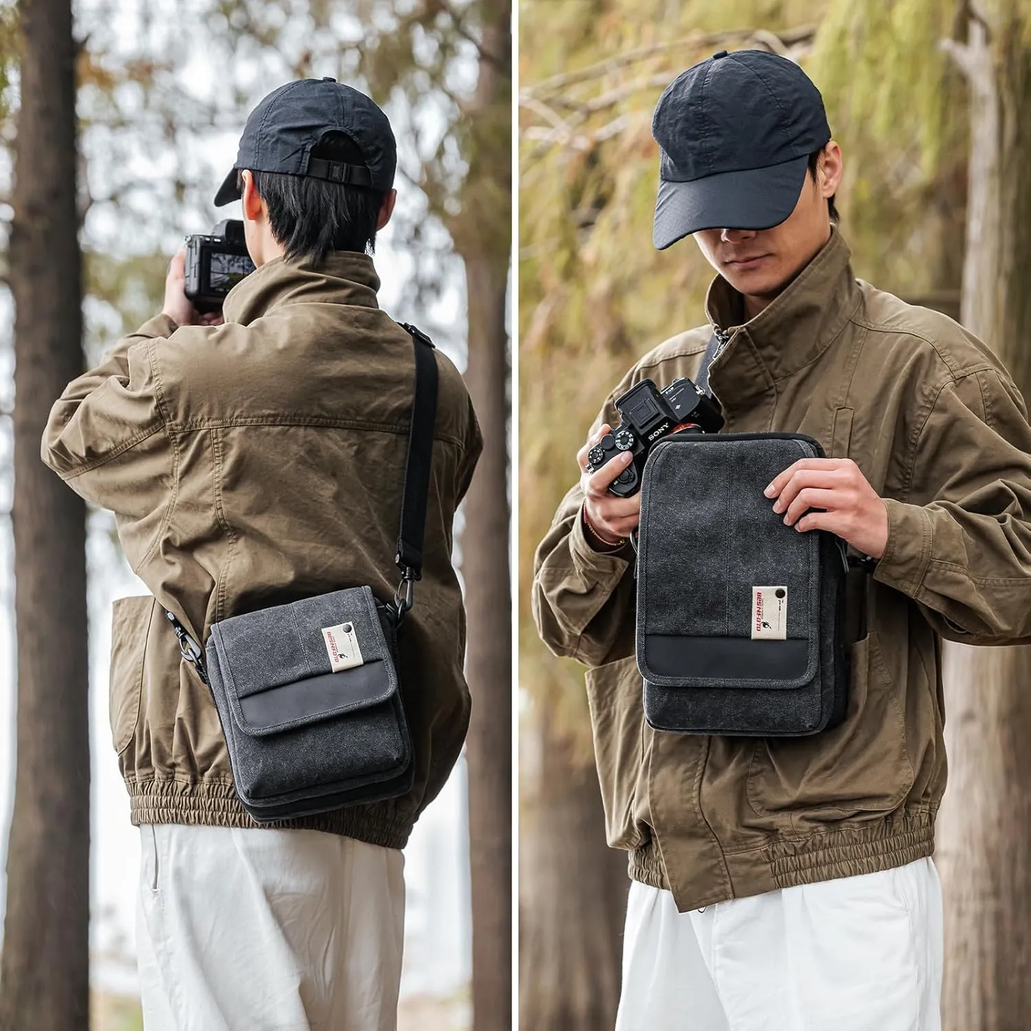 Besnfoto Mirrorless Camera Shoulder Bag Small Messenger Case Waist Bag Compatible for Canon (BlackH, Small)