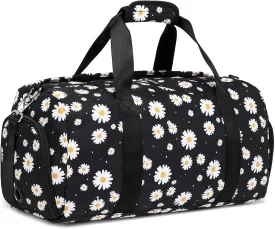 Black Duffle Bag with Shoe & Wet/Dry Compartments, Girls Women Dance Bag for Ballet Gym Sports Overnight Sleepover Weekender Carry On with Trolley Sleeve for Travel