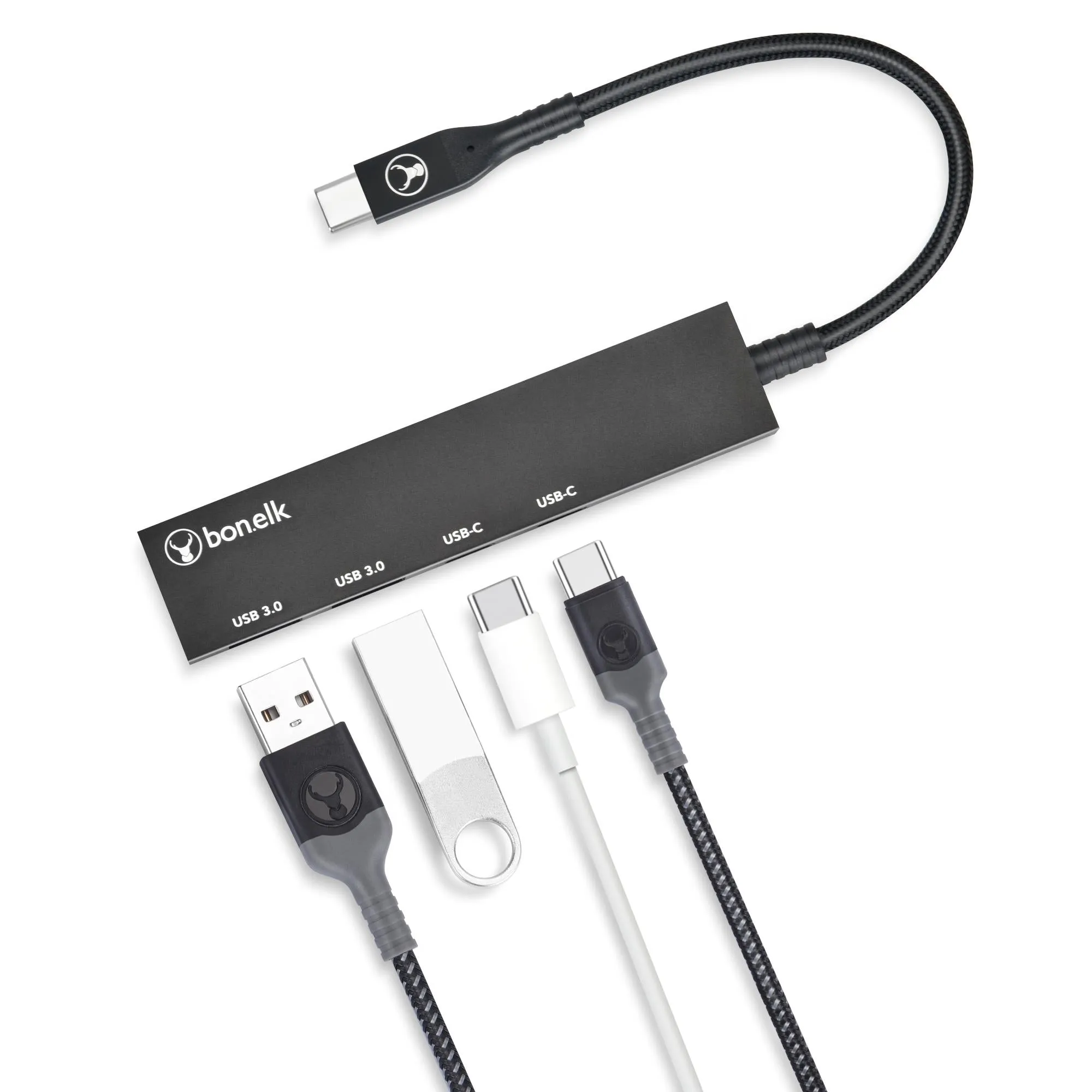 Bonelk Long-Life USB-C 4 in 1 Multiport Slim Hub (Black)
