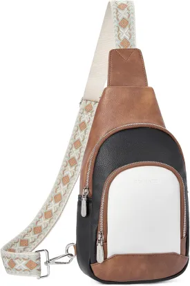 BOSTANTEN Sling Bag for Women Crossbody Purse Crossbody Bag Leather Chest Bag with Adjustable Guitar Strap for Travel