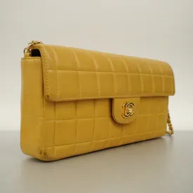 CHANELAuth  Chocolate Bar Chain Shoulder Women's Leather Shoulder Bag Beige