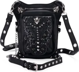 Chikencall Gothic Steampunk Waist Bag Drop Leg Arm Bag Pack Waist Shoulder Fanny Packs Purse Pouch Bag black