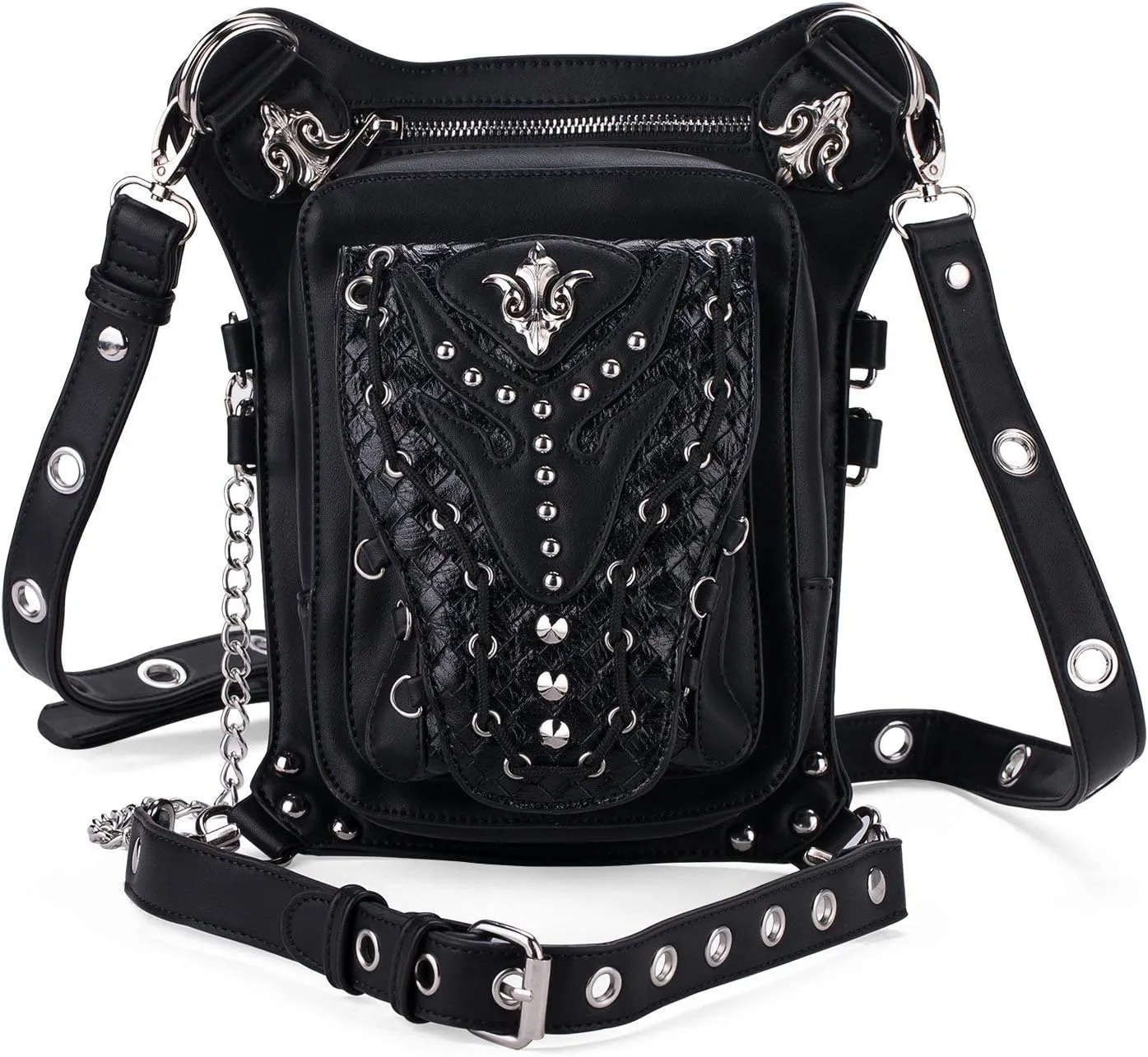 Chikencall Gothic Steampunk Waist Bag Drop Leg Arm Bag Pack Waist Shoulder Fanny Packs Purse Pouch Bag black