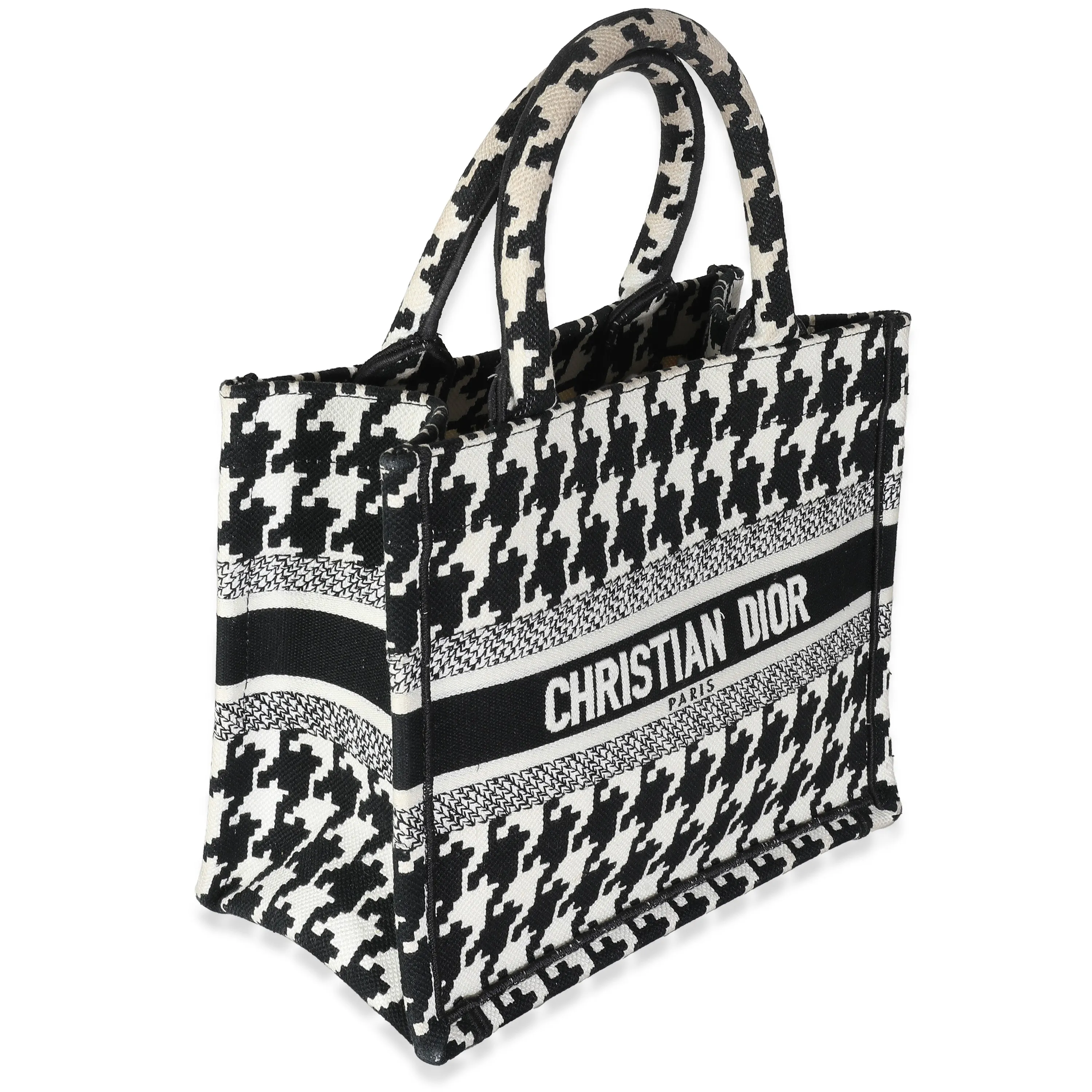 CHRISTIAN DIOR Black White Houndstooth Small Book Tote