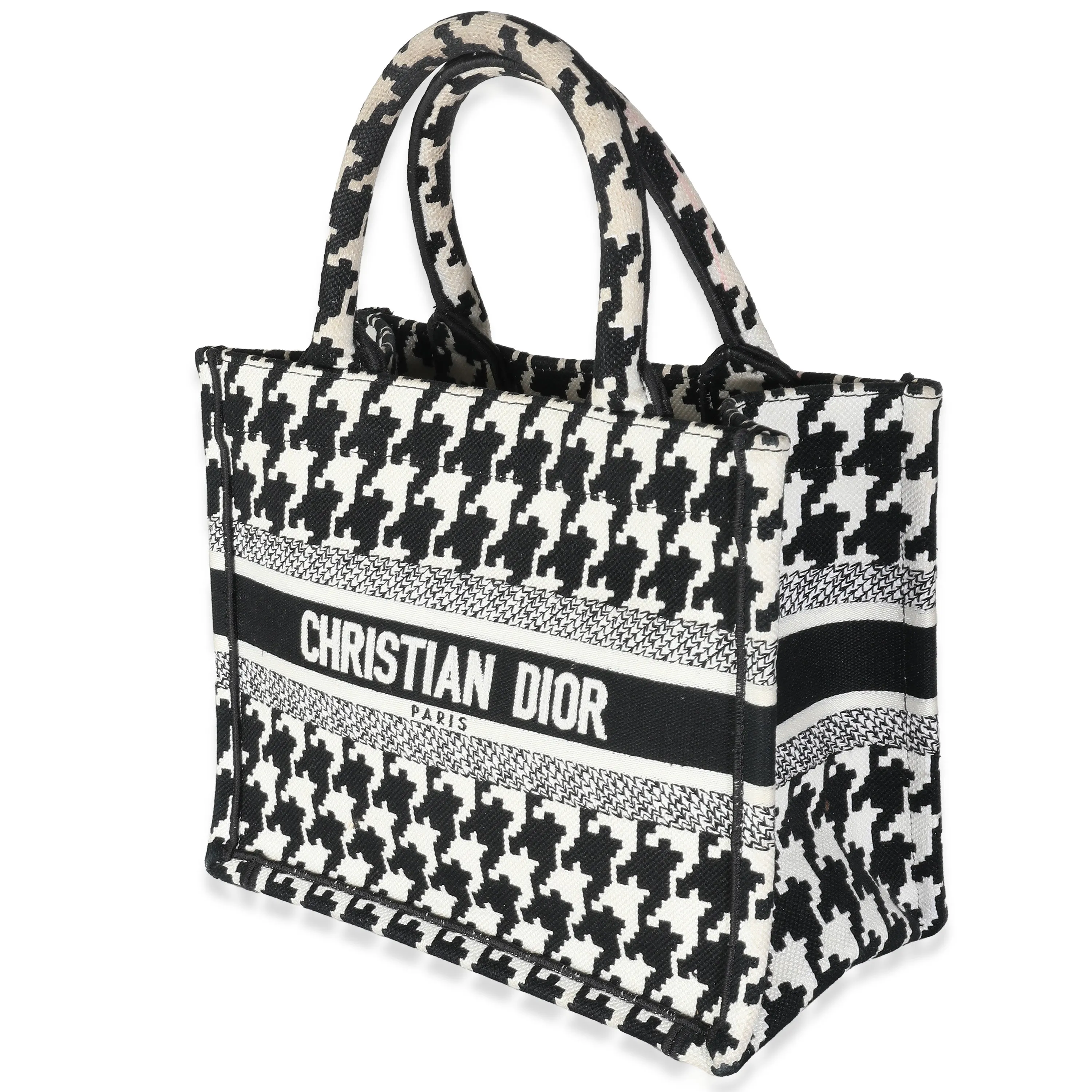 CHRISTIAN DIOR Black White Houndstooth Small Book Tote