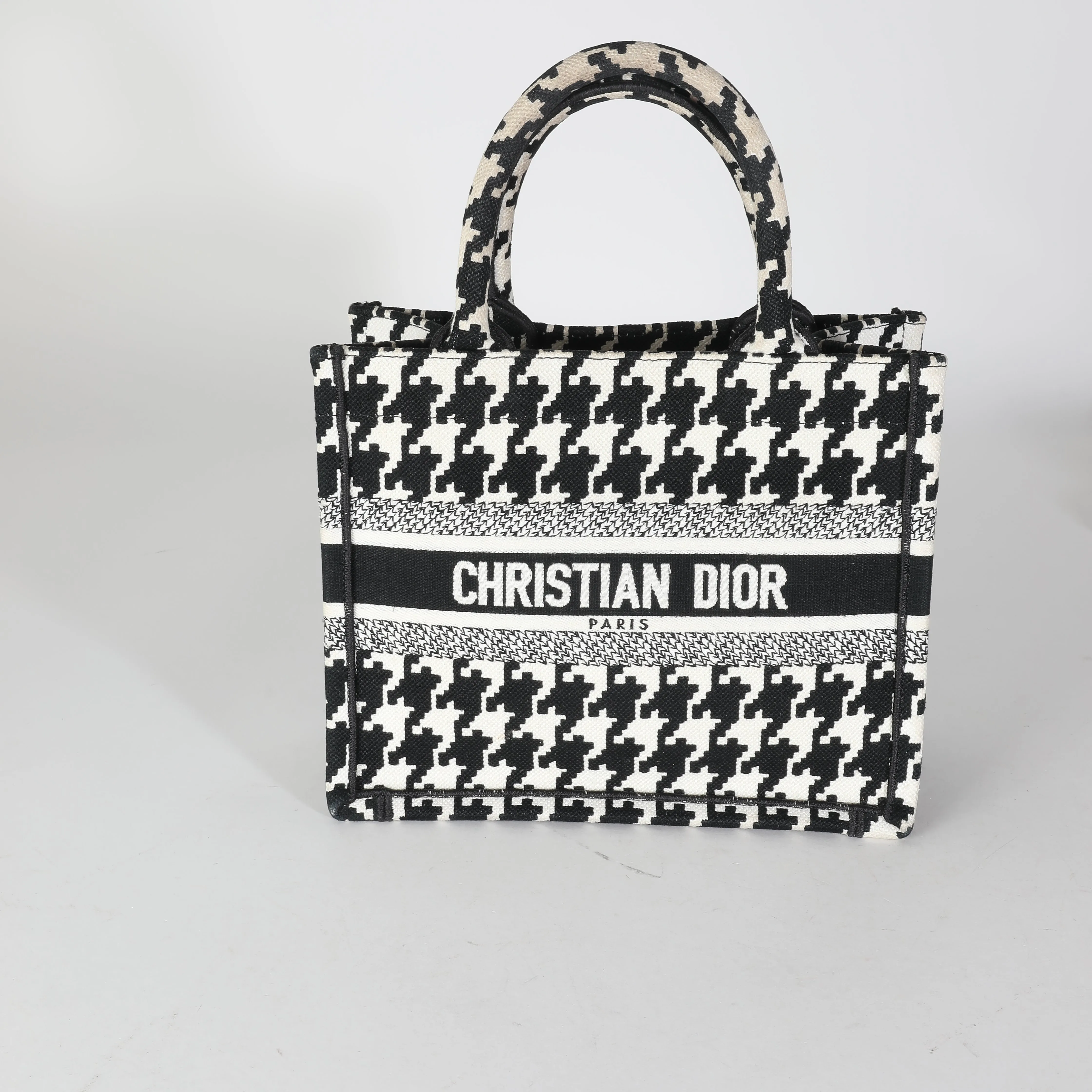 CHRISTIAN DIOR Black White Houndstooth Small Book Tote
