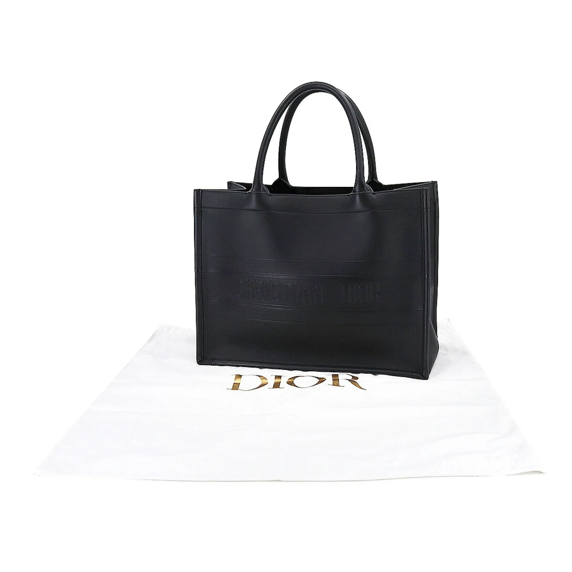 CHRISTIAN DIOR Book Tote Bag Medium Leather Black M1296ZGSB