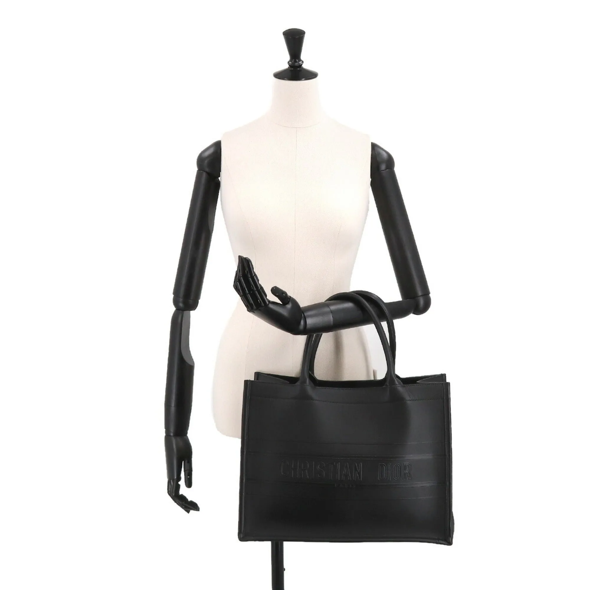 CHRISTIAN DIOR Book Tote Bag Medium Leather Black M1296ZGSB