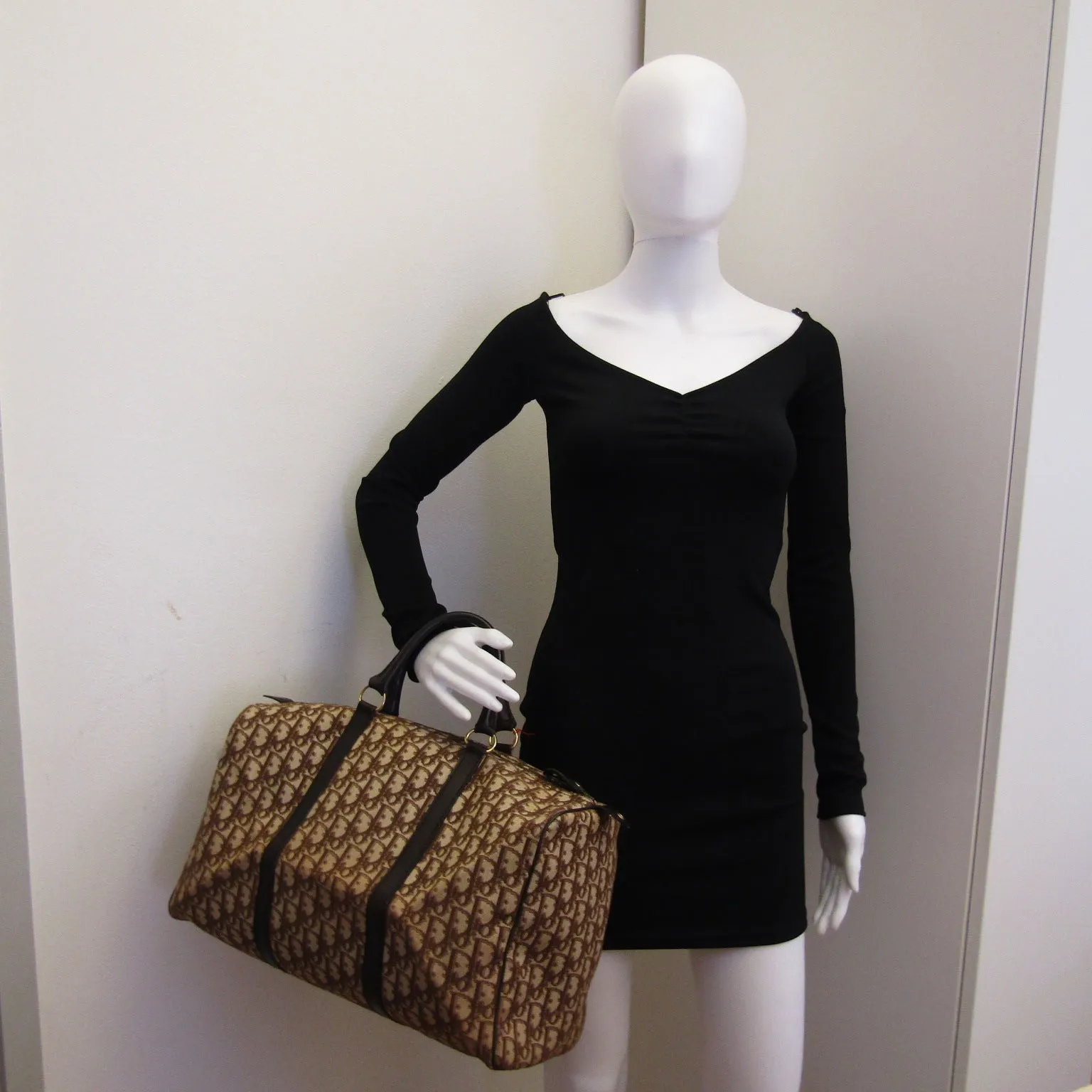 CHRISTIAN DIOR Bowling Handbag in Beige Fabric