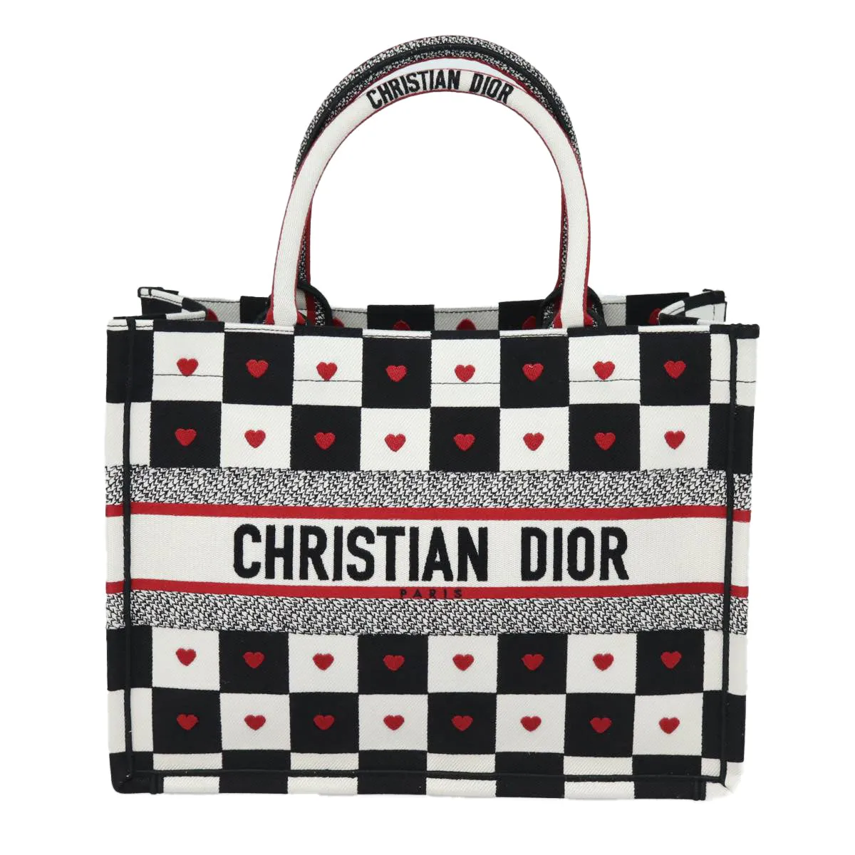 CHRISTIAN DIOR Dior Amour Book Tote Tote Bag Canvas Black White Auth 85927A