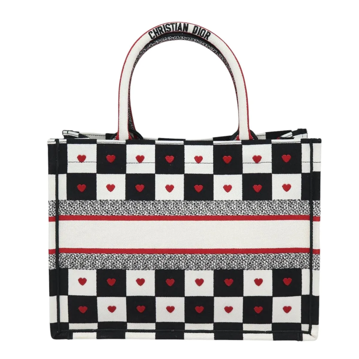 CHRISTIAN DIOR Dior Amour Book Tote Tote Bag Canvas Black White Auth 85927A
