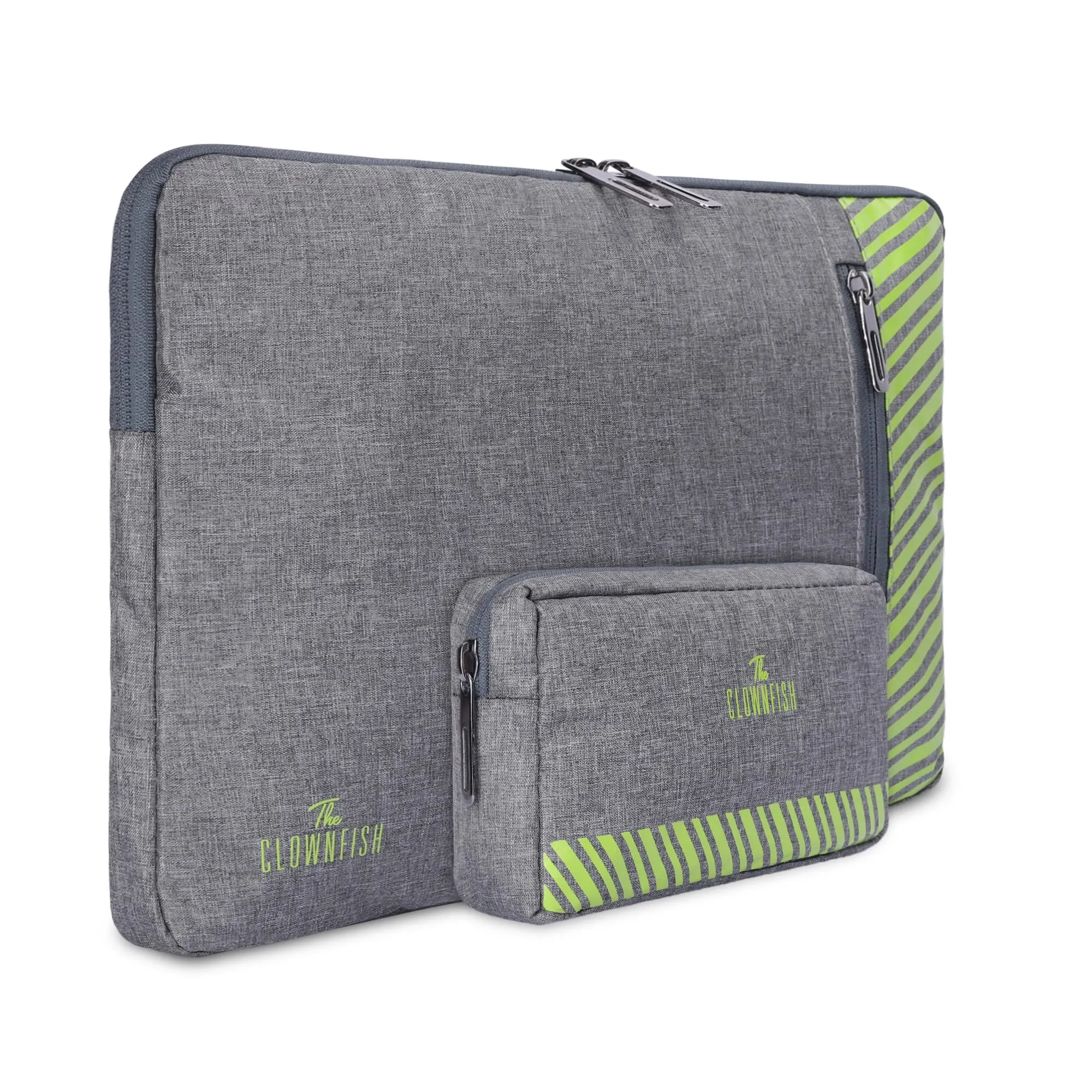 Combo: 15.6 inch Laptop Sleeve & Multipurpose Pouch | Premium Polyester | Grey