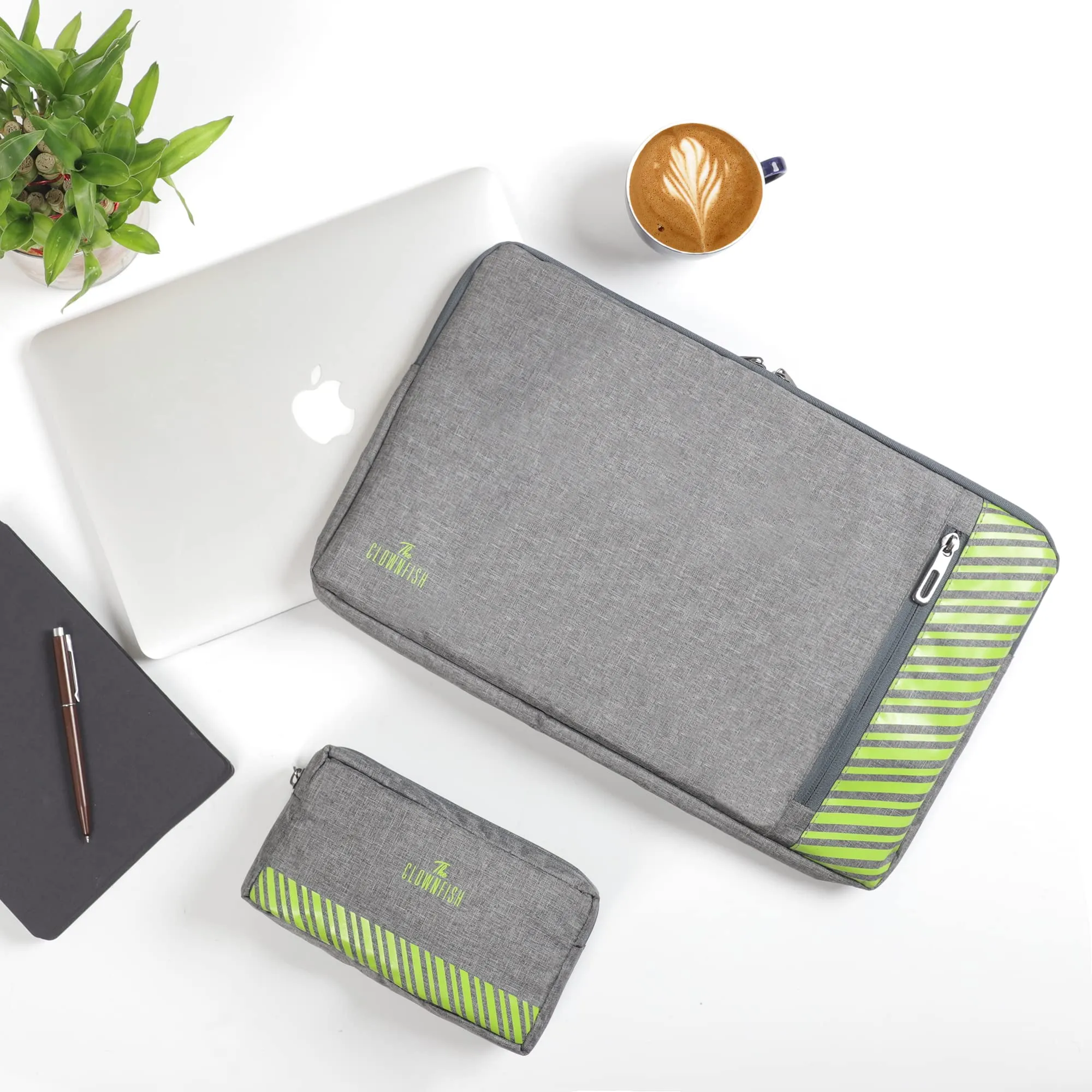 Combo: 15.6 inch Laptop Sleeve & Multipurpose Pouch | Premium Polyester | Grey