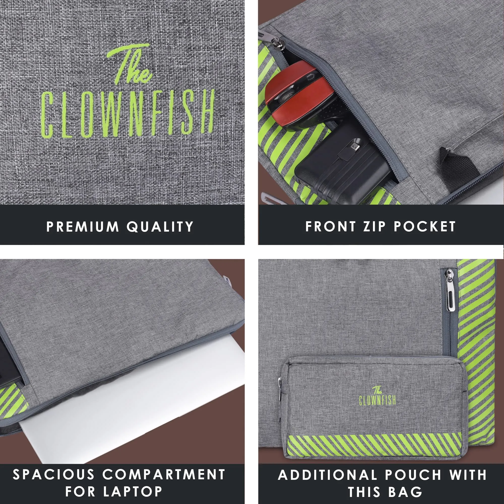 Combo: 15.6 inch Laptop Sleeve & Multipurpose Pouch | Premium Polyester | Grey