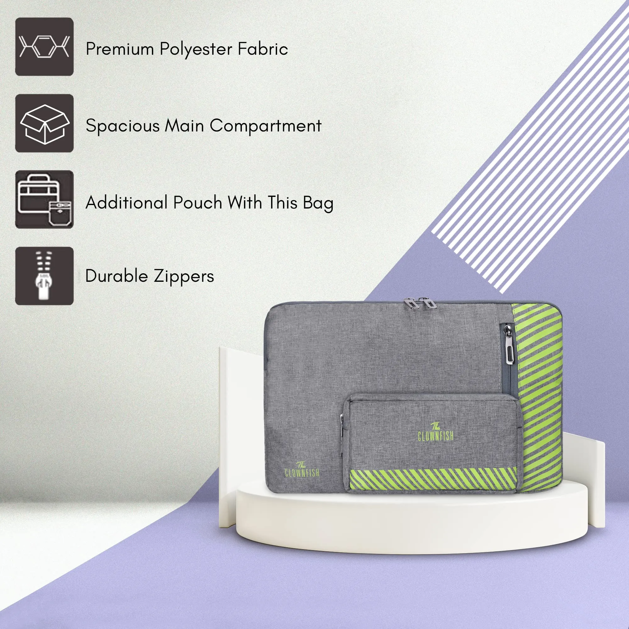 Combo: 15.6 inch Laptop Sleeve & Multipurpose Pouch | Premium Polyester | Grey