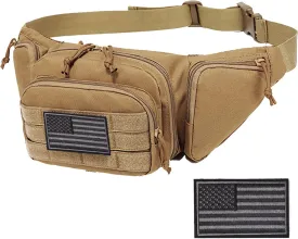 Concealed Pistol Fanny Pack Tactical Waist Bag Carry Gun Holster Fits Handgun, 1911 and More with U.S Patch (1 Pack Tan)