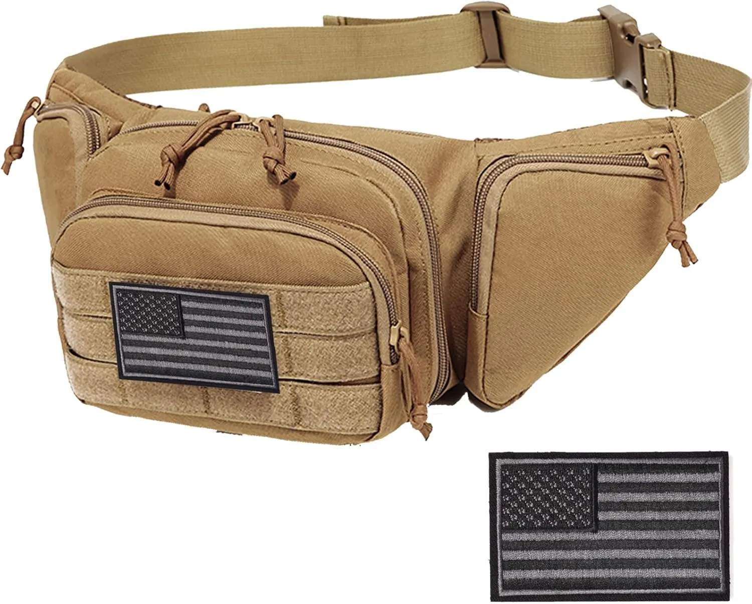 Concealed Pistol Fanny Pack Tactical Waist Bag Carry Gun Holster Fits Handgun, 1911 and More with U.S Patch (1 Pack Tan)