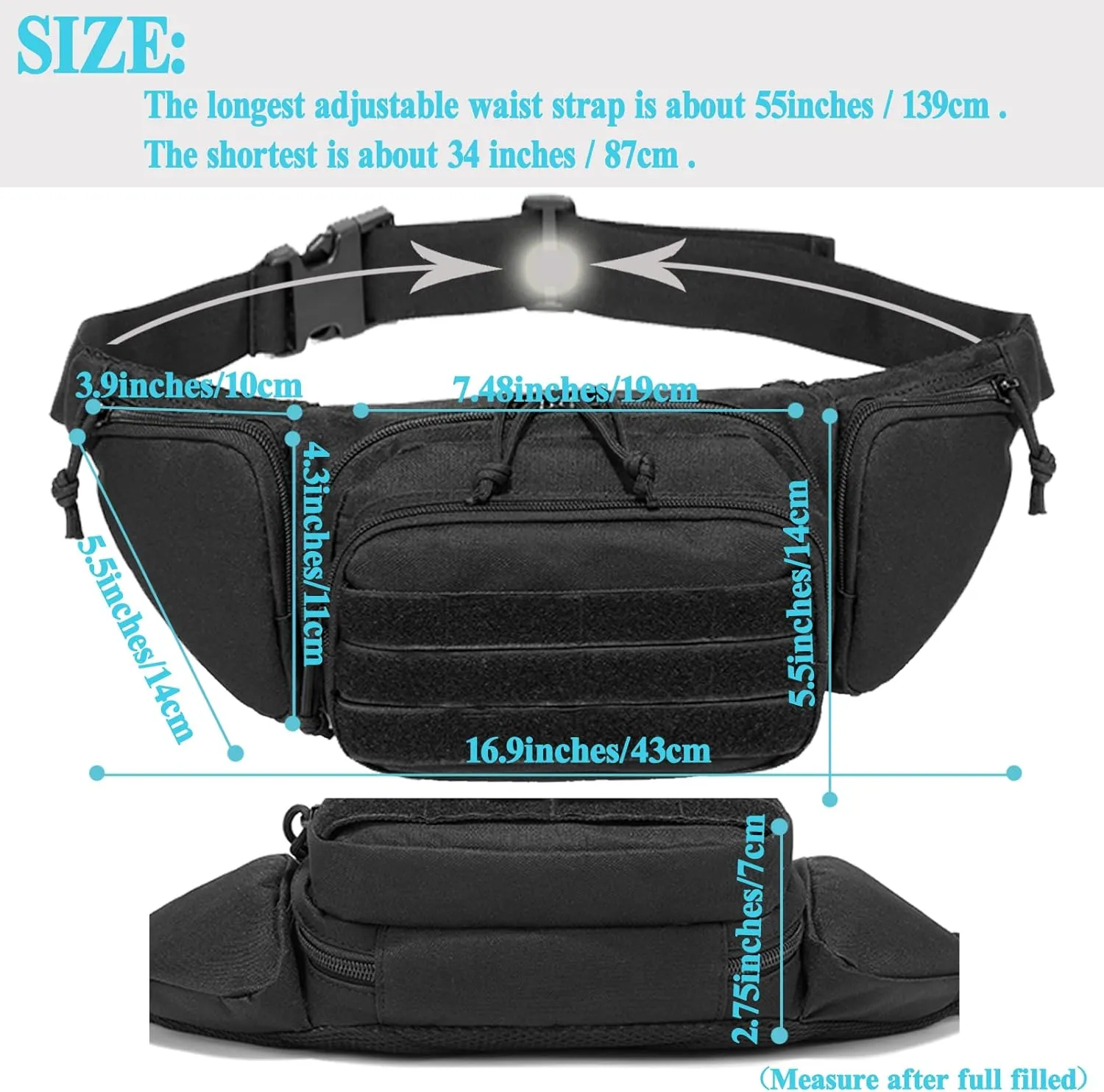 Concealed Pistol Fanny Pack Tactical Waist Bag Carry Gun Holster Fits Handgun, 1911 and More with U.S Patch (2 Pack Black Tan)