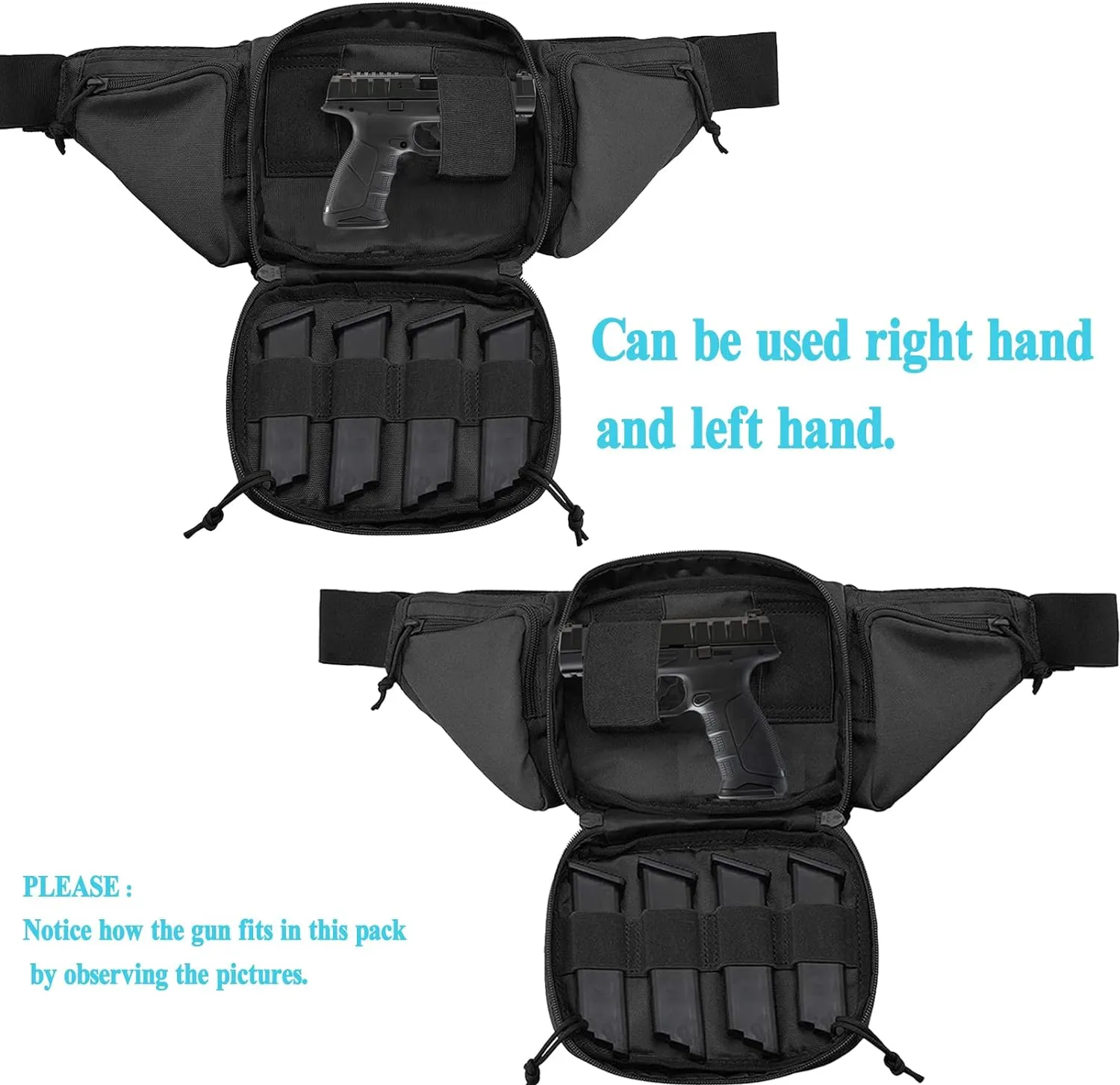 Concealed Pistol Fanny Pack Tactical Waist Bag Carry Gun Holster Fits Handgun, 1911 and More with U.S Patch (2 Pack Black Tan)