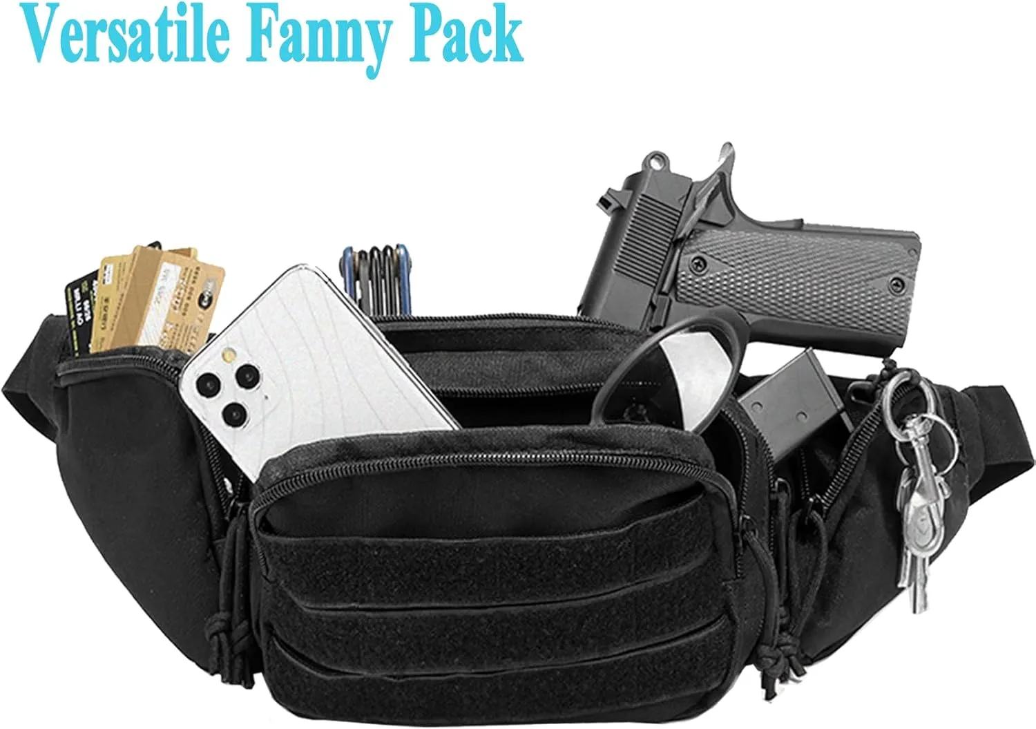 Concealed Pistol Fanny Pack Tactical Waist Bag Carry Gun Holster Fits Handgun, 1911 and More with U.S Patch (2 Pack Black Tan)