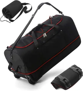 CONTAIL 32 Soft-side 110L Expandable 140L Rolling Duffle Bag with 2 Inline Wheels,Convertible Weekend Travel Bag with Bungee-Cord System,Black-red