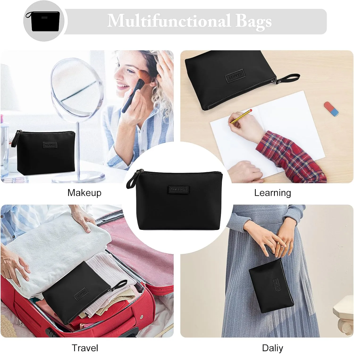 Cosmetic Bags for Women Small Makeup Bag for Purse Pu Leather Makeup Pouch Travel Makeup Bag with Zipper Make Up Bag for Travelling