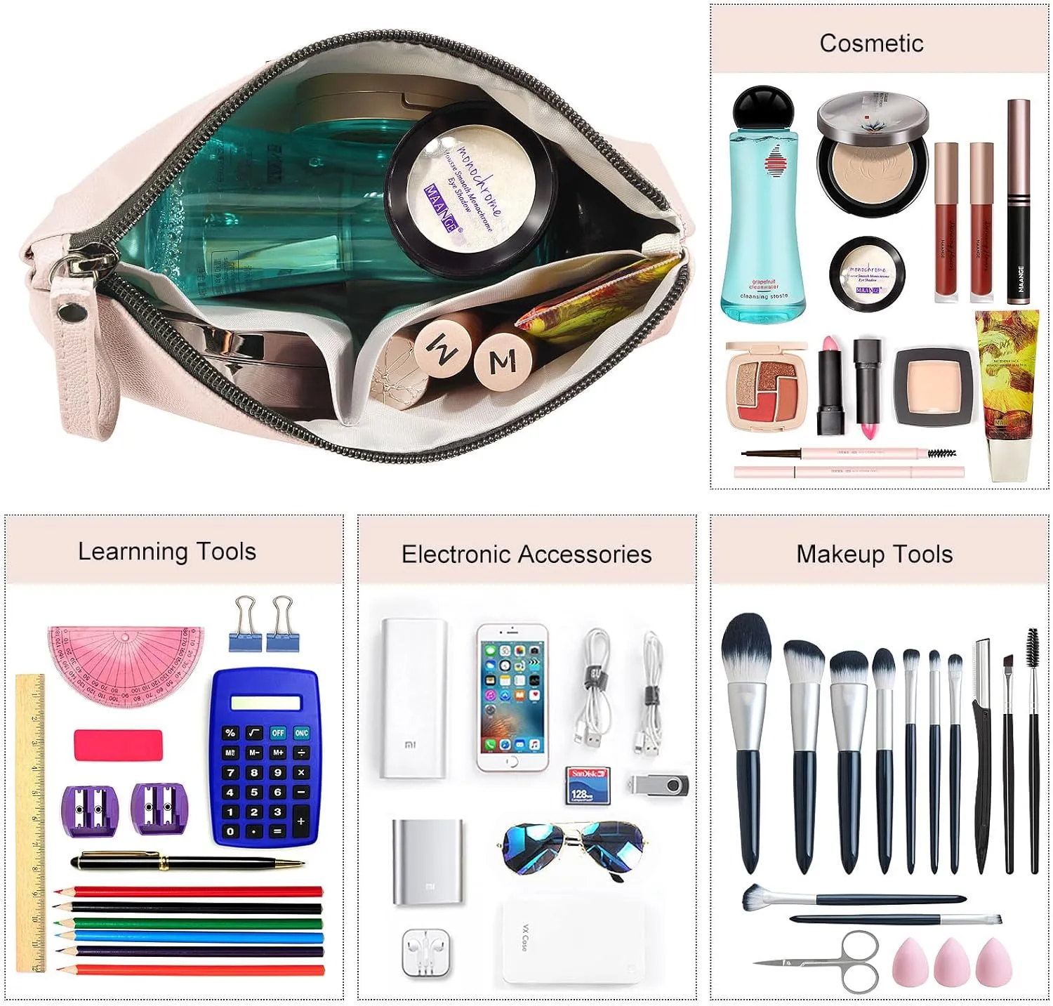 Cosmetic Bags for Women Small Makeup Bag for Purse Pu Leather Makeup Pouch Travel Makeup Bag with Zipper Make Up Bag for Travelling