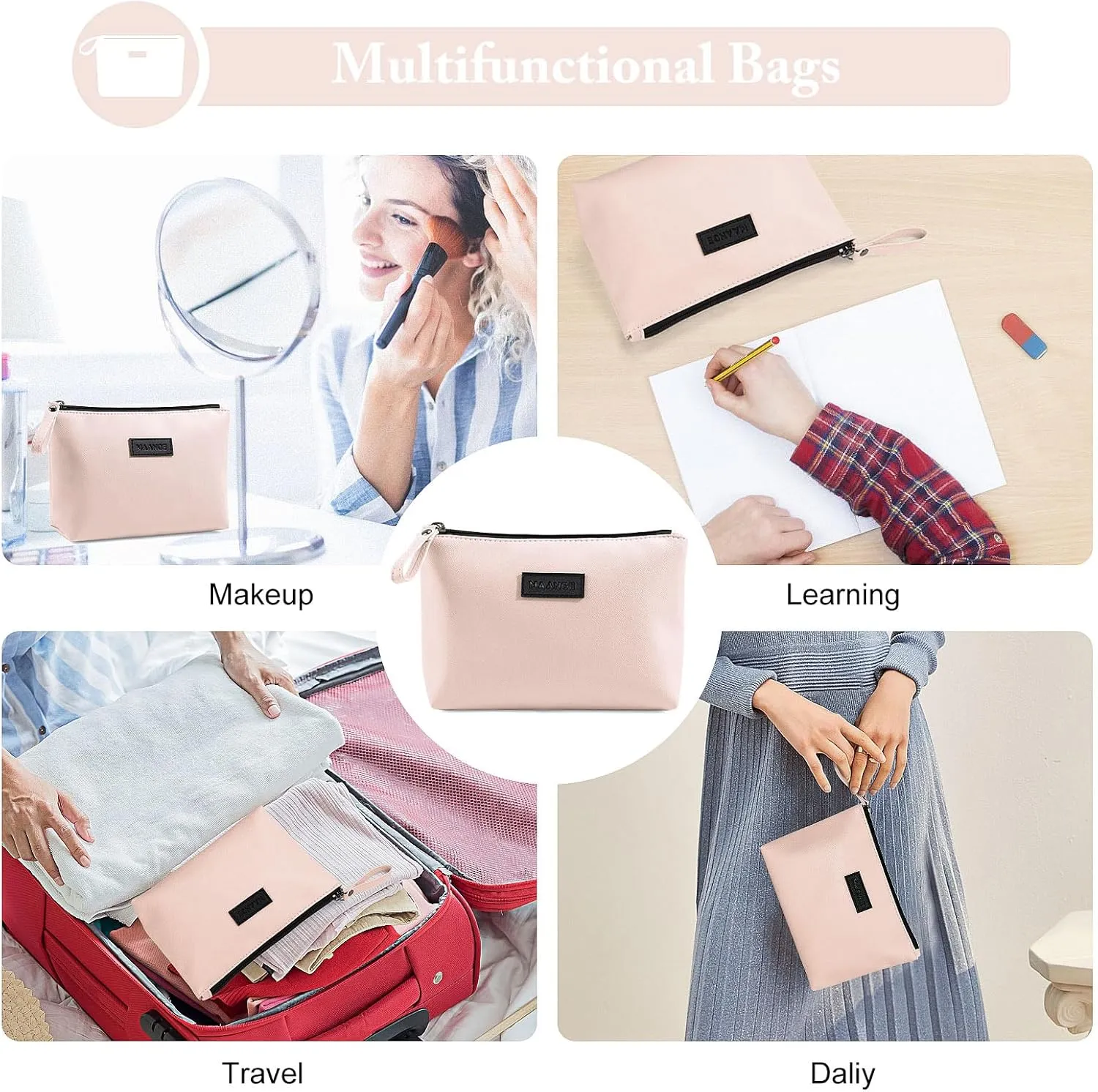 Cosmetic Bags for Women Small Makeup Bag for Purse Pu Leather Makeup Pouch Travel Makeup Bag with Zipper Make Up Bag for Travelling