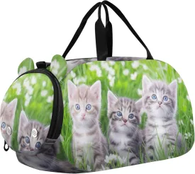 Cute Kittens Blue Eyes Tall Grass Duffle Bags for Traveling Tote Weekender Overnight Kids Dance Duffle Boys Carry on Duffel