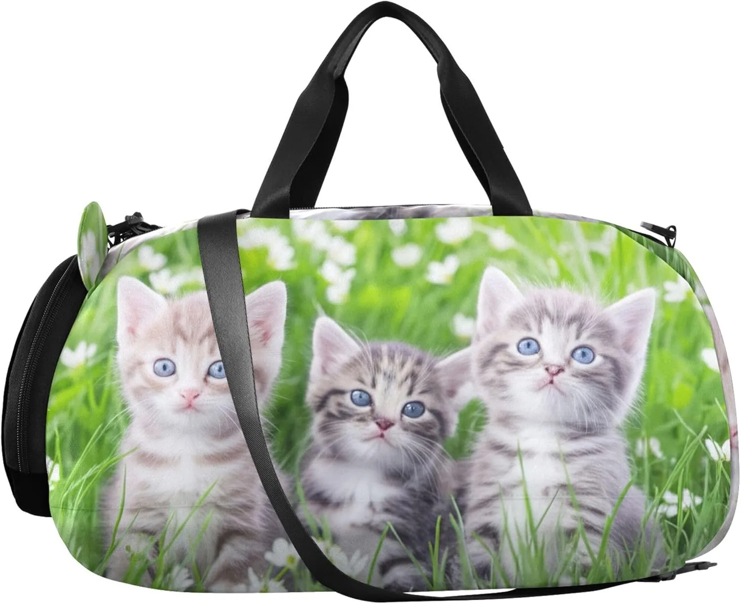 Cute Kittens Blue Eyes Tall Grass Duffle Bags for Traveling Tote Weekender Overnight Kids Dance Duffle Boys Carry on Duffel