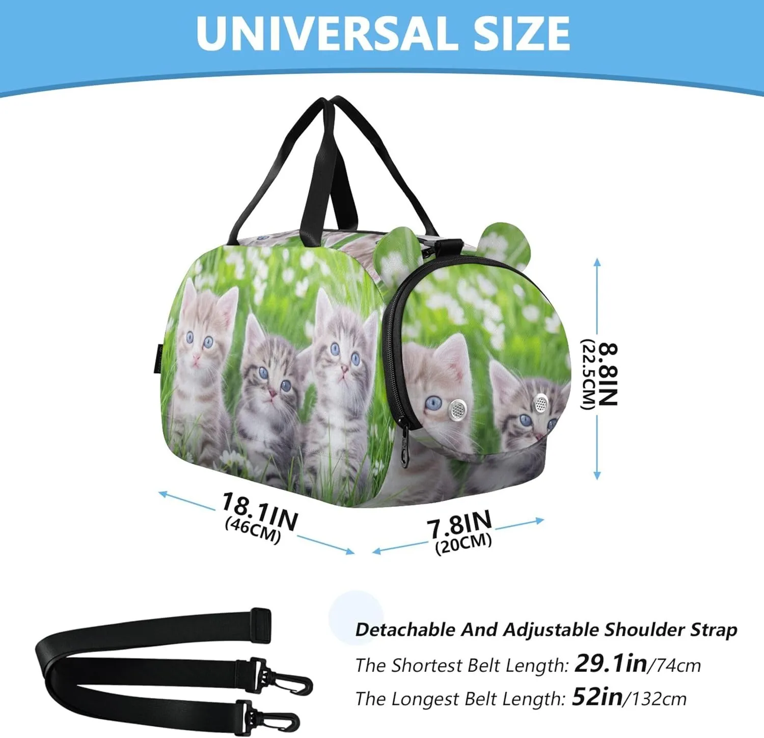 Cute Kittens Blue Eyes Tall Grass Duffle Bags for Traveling Tote Weekender Overnight Kids Dance Duffle Boys Carry on Duffel