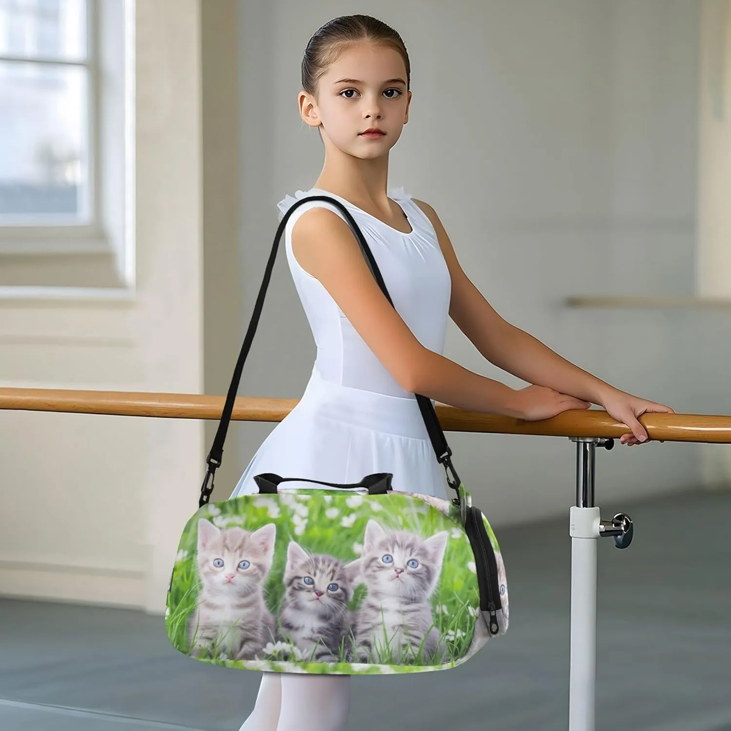 Cute Kittens Blue Eyes Tall Grass Duffle Bags for Traveling Tote Weekender Overnight Kids Dance Duffle Boys Carry on Duffel