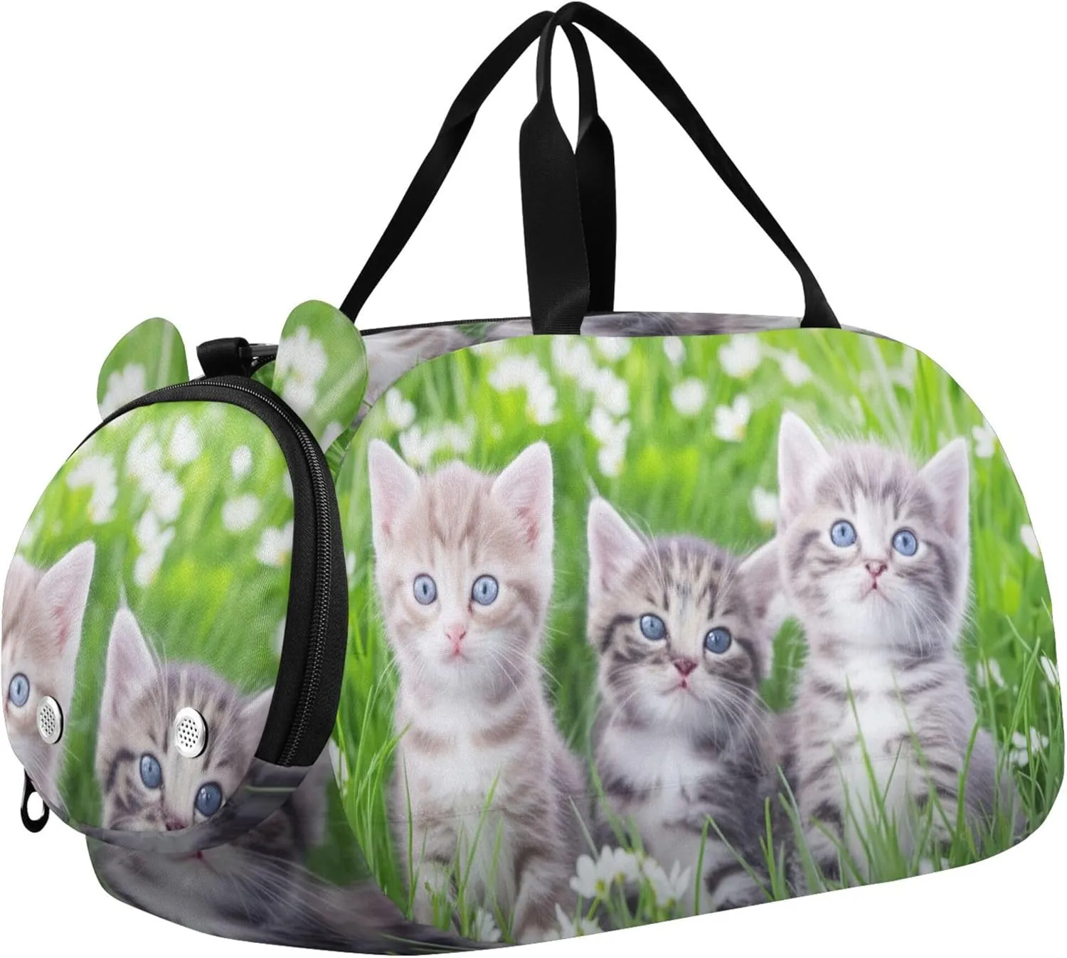 Cute Kittens Blue Eyes Tall Grass Duffle Bags for Traveling Tote Weekender Overnight Kids Dance Duffle Boys Carry on Duffel