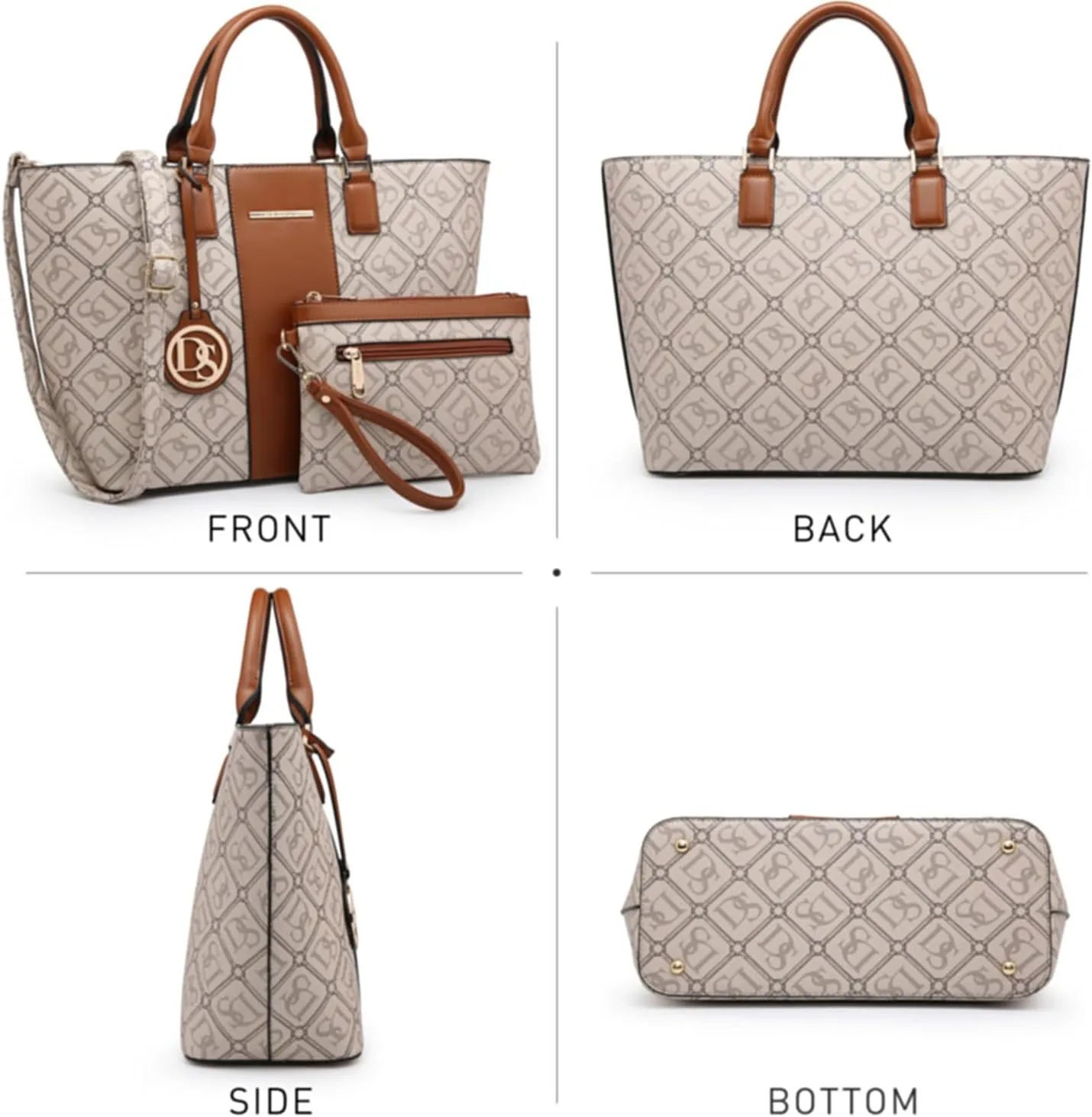Dasein Women Satchel Purse Handbag Shoulder Bag Work Tote Bag with Matching Clutch