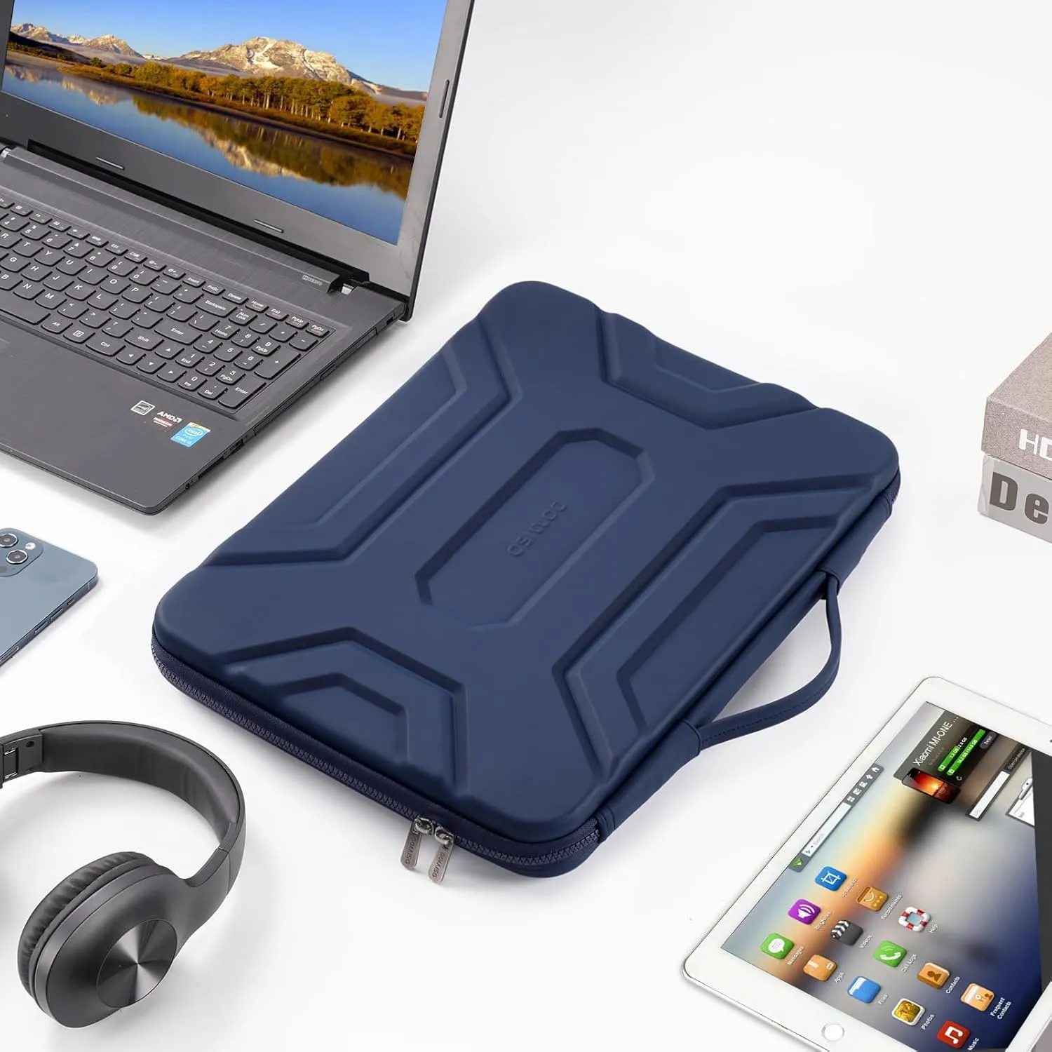 DOMISO 15.6 inch Laptop Sleeve Shoulder Bag Shockproof Computer Bag Waterproof EVA Protective Carrying Case for 16" MacBook Pro/Max M2 M1 2019-2023,15"-16" HP Dell Asus Laptop,Dell XPS 15,Dark Blue