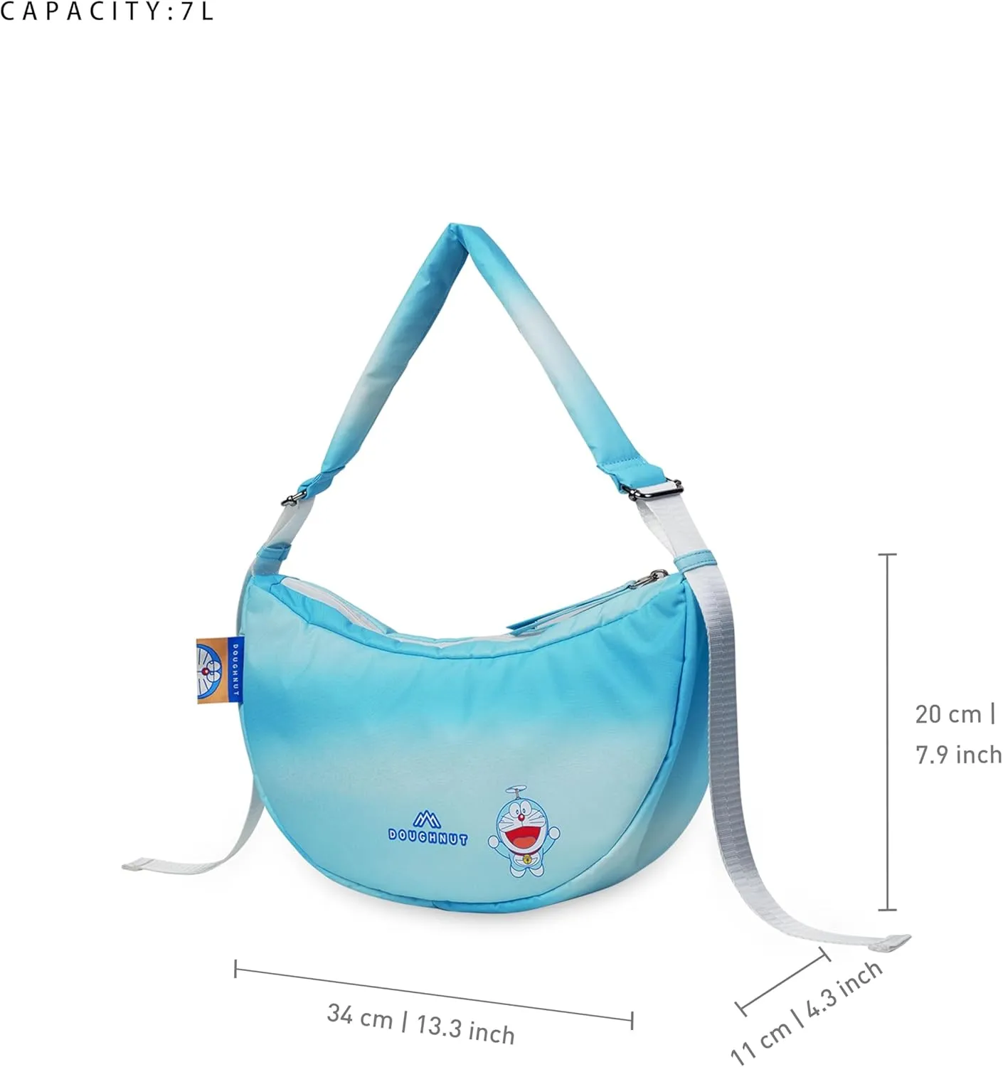 Doughnut Macaroon x Doraemon Series Travel Backpack, Shoulder Bag & Crossbody Bag - 7L, 16L, 20L - Lightweight College & Commute Backpack for Women (Sky Blue, 7L)