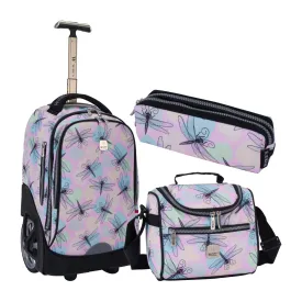 Dragon fly Big Wheel School Bag Trolley Set of 3 (Lunch Bag & Pencil Case)