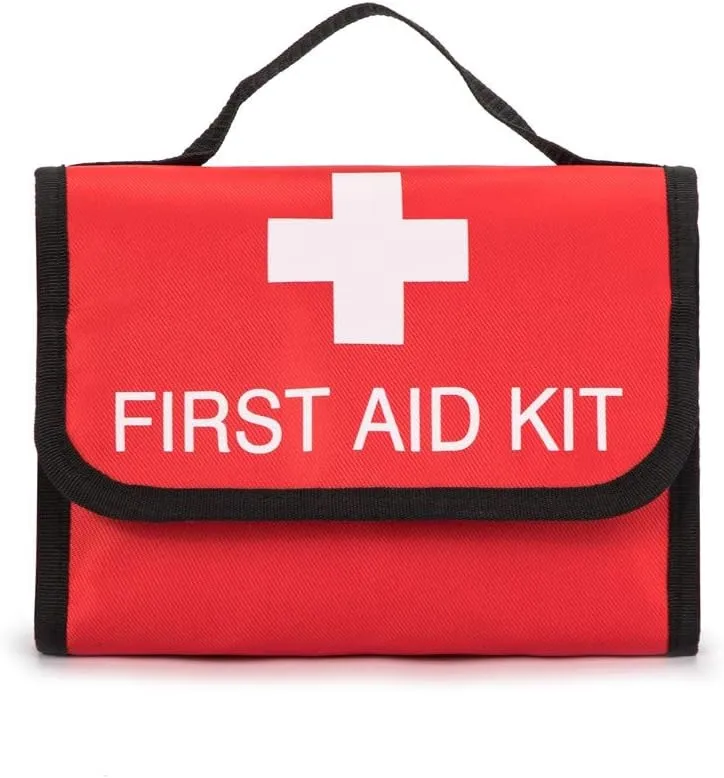 First Aid Bag Tote Empty Small First Aid Kit Bag Outdoor Travel Rescue Pouch First Responder Medicine Bag Pocket Container for Car Home Office Sport Outdoors (Red Foldable)