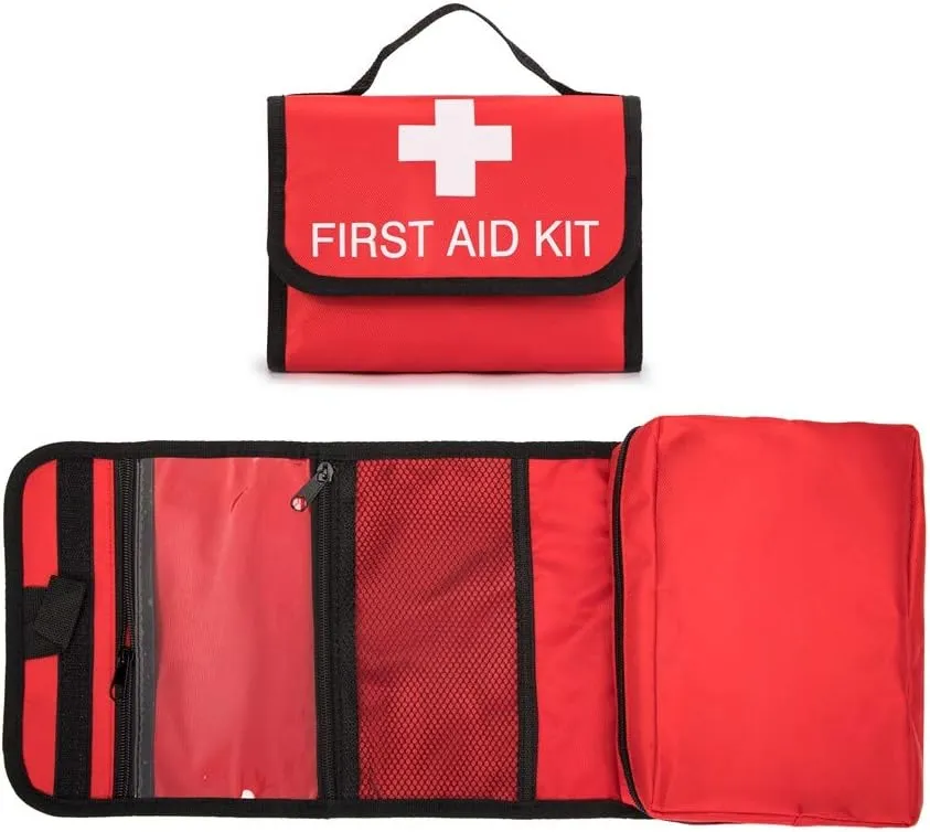 First Aid Bag Tote Empty Small First Aid Kit Bag Outdoor Travel Rescue Pouch First Responder Medicine Bag Pocket Container for Car Home Office Sport Outdoors (Red Foldable)